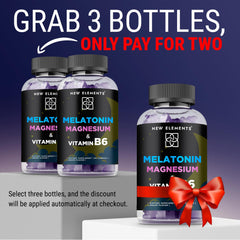 New Elements Melatonin Gummies closeup showing chewable texture and grape flavor for night-time support.