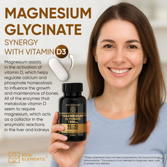 New Elements Vitamin D3 K2 MK-7 label emphasizing bone and heart support information.