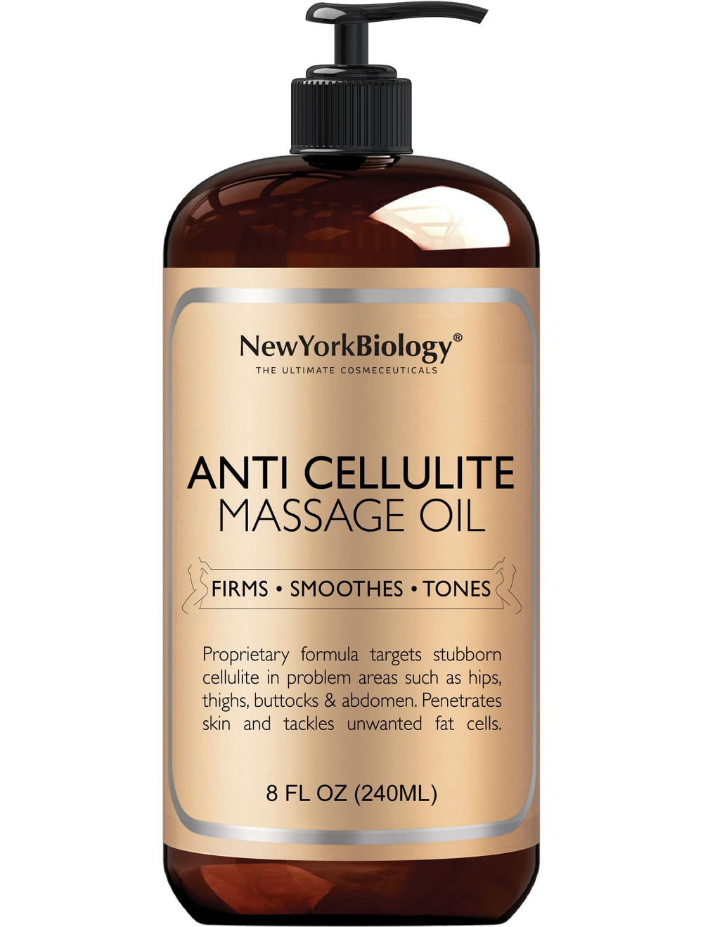 New York Biology Anti Cellulite Oil bottle showing natural oils for smoother skin.