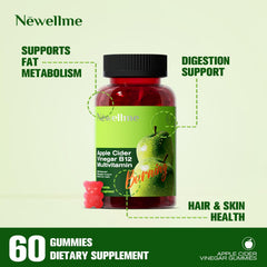 NEWELLME Sugar-Free ACV Gummies bottle closeup showing The Mother-rich vinegar blend.