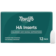 NewLife Naturals Hyaluronic Acid Vaginal Suppositories 5mg pack front view showing daily moisture support
