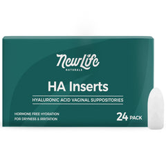 NewLife Naturals Hyaluronic Acid Vaginal Suppositories pack for discreet daily moisture support