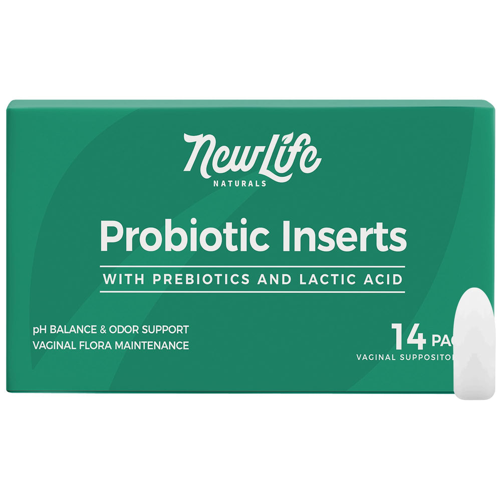NewLife Naturals supositorios vaginales, empaque visible, apoyo al equilibrio diario.