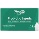 NewLife Naturals supositorios vaginales, empaque visible, apoyo al equilibrio diario.
