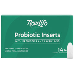 NewLife Naturals supositorios vaginales, empaque visible, apoyo al equilibrio diario.