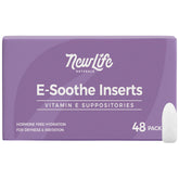 NewLife Naturals Vitamin E suppositories packaging highlights a clean, hormone-free option.