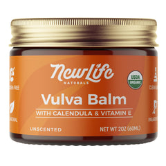 NewLife Naturals vulva cream bottle showing premium organic formula for sensitive skin relief.