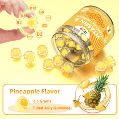 NEWOLITE Vitamin B Complex Gummies close-up, pineapple flavor and easy chew.