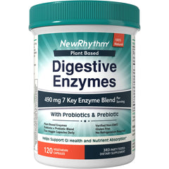 NewRhythm Digestive Enzymes en botella para apoyo digestivo suave y práctico