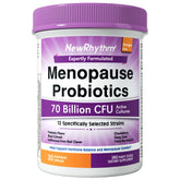 NewRhythm menopause probiotics bottle highlighting 70B cultures for gut balance
