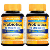 NewRhythm Probiotics bottle image shows daily gut support with convenient capsules.