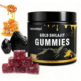 Newrish Shilajit Gummies bottle on white background for convenient daily wellness