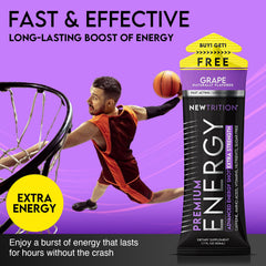 NewTrition grape energy shot packaging on shelf communicates zero sugar and zero calories.