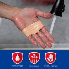 Close-up of Nexcare tape stretched over skin to conform to curves for a secure fit.