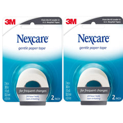 Nexcare Gentle Paper Tape 2in x 10yd rolls secure dressings without irritation.