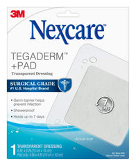 Nexcare Tegaderm + Pad transparent dressing in 6x6 inches covering a minor wound.