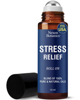 Nexon Botanics Stress Relief Roll-On bottle close-up for on-the-go calming aromatherapy.
