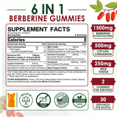 Nextdia Berberine Gummies bottle back—ingredient list and vegan benefits