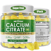 Nextdia calcium citrate gummies bottle pour showcases mango flavor and bone support