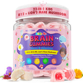 Nextdia Kids Brain Gummies bottle front shows strawberry flavor and vegan brain support.