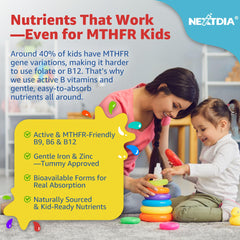 Nextdia omega-3 algae label highlights EPA and DHA benefits for brain development.