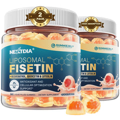 Nextdia Liposomal Fisetin Gummies bottle showcasing convenient daily wellness