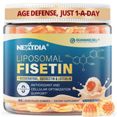 Nextdia Liposomal Fisetin Gummy bottle front with peach flavor for daily wellness
