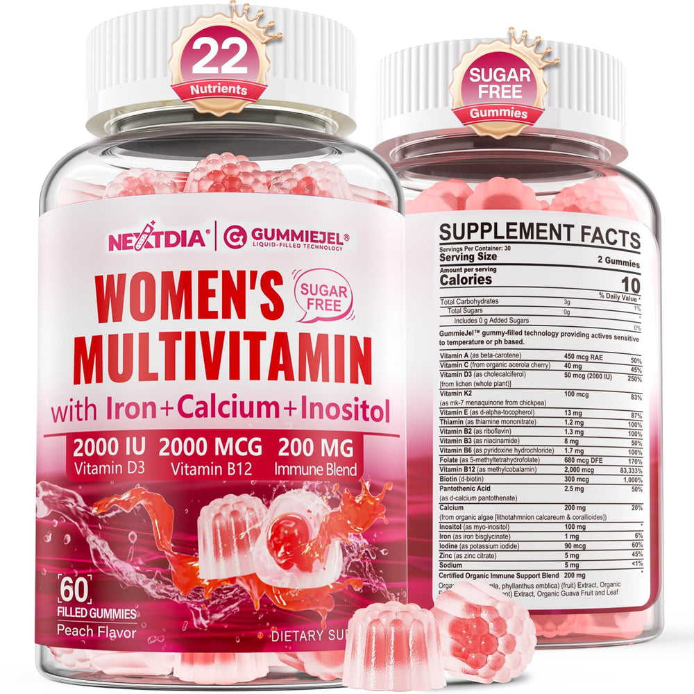 Nextdia methylated women's multivitamin gummies bottle for daily immune support and energy.