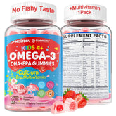 Nextdia Omega 3 kids gummies bottle with colorful vitamins for daily brain and eye support