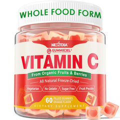 Nextdia Organic Vitamin C Gummies bottle front with orange chews for daily immune support.