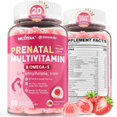 Nextdia Prenatal gummies bottle showing 20-in-1 support for mom and baby.