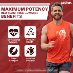 Closeup of Nextdia Red Yeast Rice Gummies showing texture and natural grape flavor.