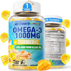 Nextdia vegan Omega-3 Gummies bottle front showing mango flavor for everyday wellness