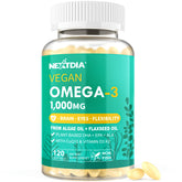 Nextdia vegan omega-3 bottle front with clear branding and dosage