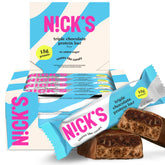 Nick’s Triple Chocolate bar 12-pack on shelf shows high protein and keto-friendly profile.