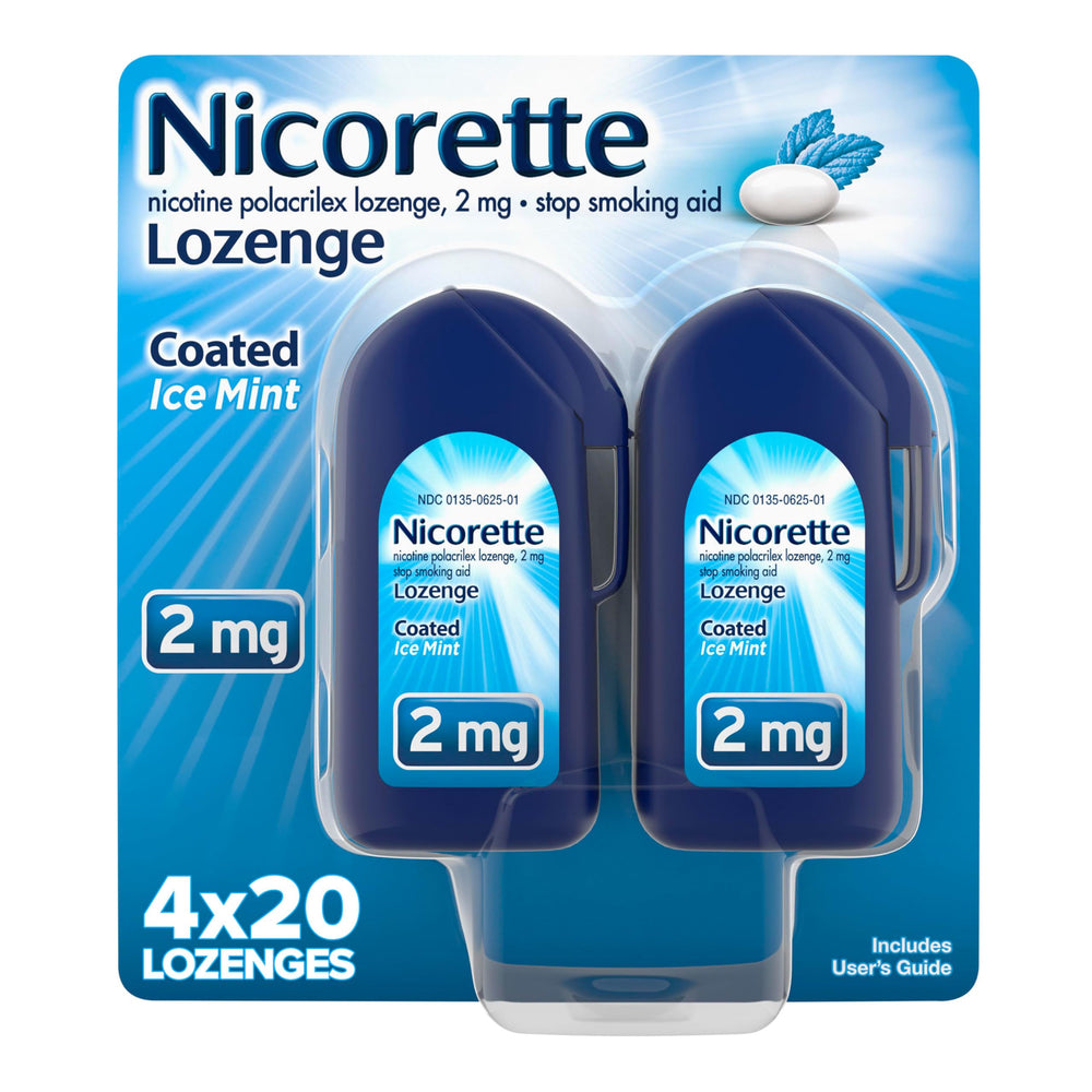 Nicorette Ice Mint lozenge pack ready for cravings relief on the go