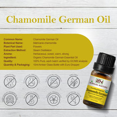 Nirvana Nurture Chamomile German essential oil dropper highlights purity and premium quality