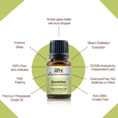 Nirvana Nurture Jasmine Oil label closeup emphasizing quality and provenance