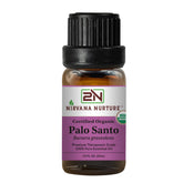 Nirvana Nurture Palo Santo oil bottle close-up showing premium purity