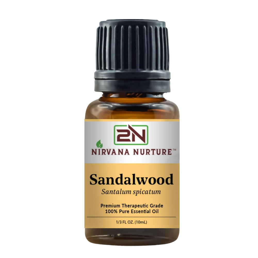 Nirvana Nurture Sandalwood oil bottle for calming aromatherapy and skin care