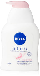 NIVEA Intimo Sensitive wash bottle with pump for easy, gentle cleansing.