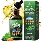 Nivltpure oil of oregano with black seed bottle pour for easy daily dosing