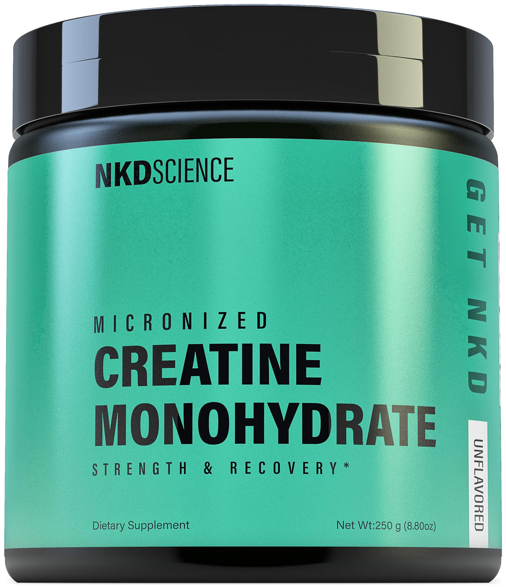 NKDScience Creatine Monohydrate powder bottle pour for quick energy during workouts