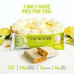 Serving No Cow Key Lime Pie bar with upgrade sticker signals new great taste.