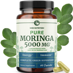 Nobi Moringa Capsules 5000mg bottle front highlighting premium antioxidant supplement