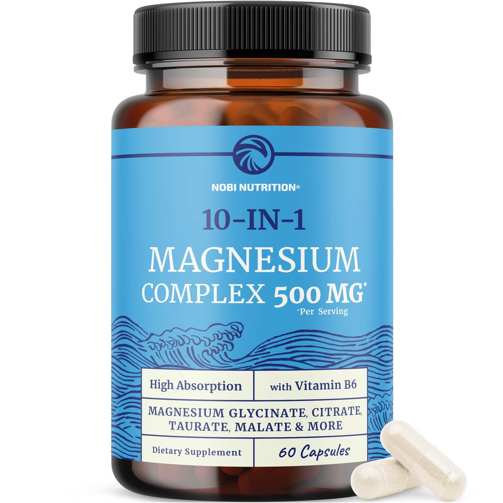 Nobi Nutrition 10in1 magnesium bottle showing comprehensive mineral support for bones and muscles