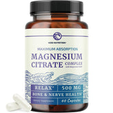 Nobi Nutrition Magnesium Citrate 500mg capsules bottle shown for digestion support.
