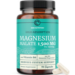 Nobi Nutrition Magnesium Malate 1500mg bottle showing high-absorption formula for daily energy
