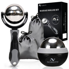 Nobility massage ball roller demonstrates cold therapy for tense muscles.