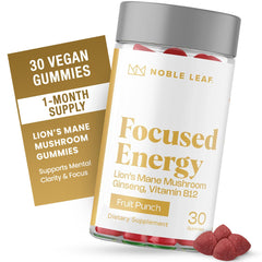 Noble Leaf Lions Mane gummies bottle front for focused daytime energy.